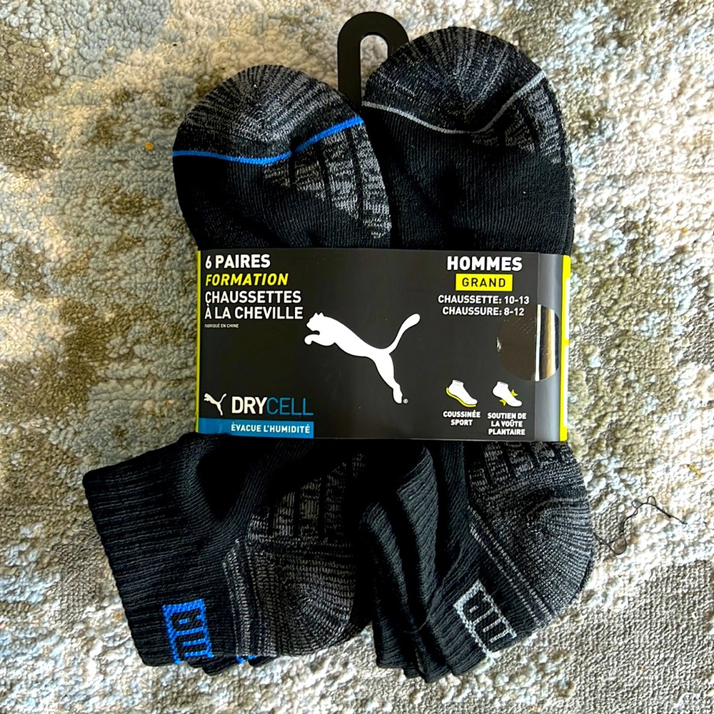 Puma Mens Black and Gray Dry Cell Socks Size 10-13